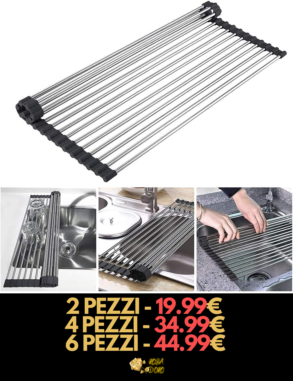 NUOVO Scolapiatti Arrotolabile INOX XL! MISURA 47*22