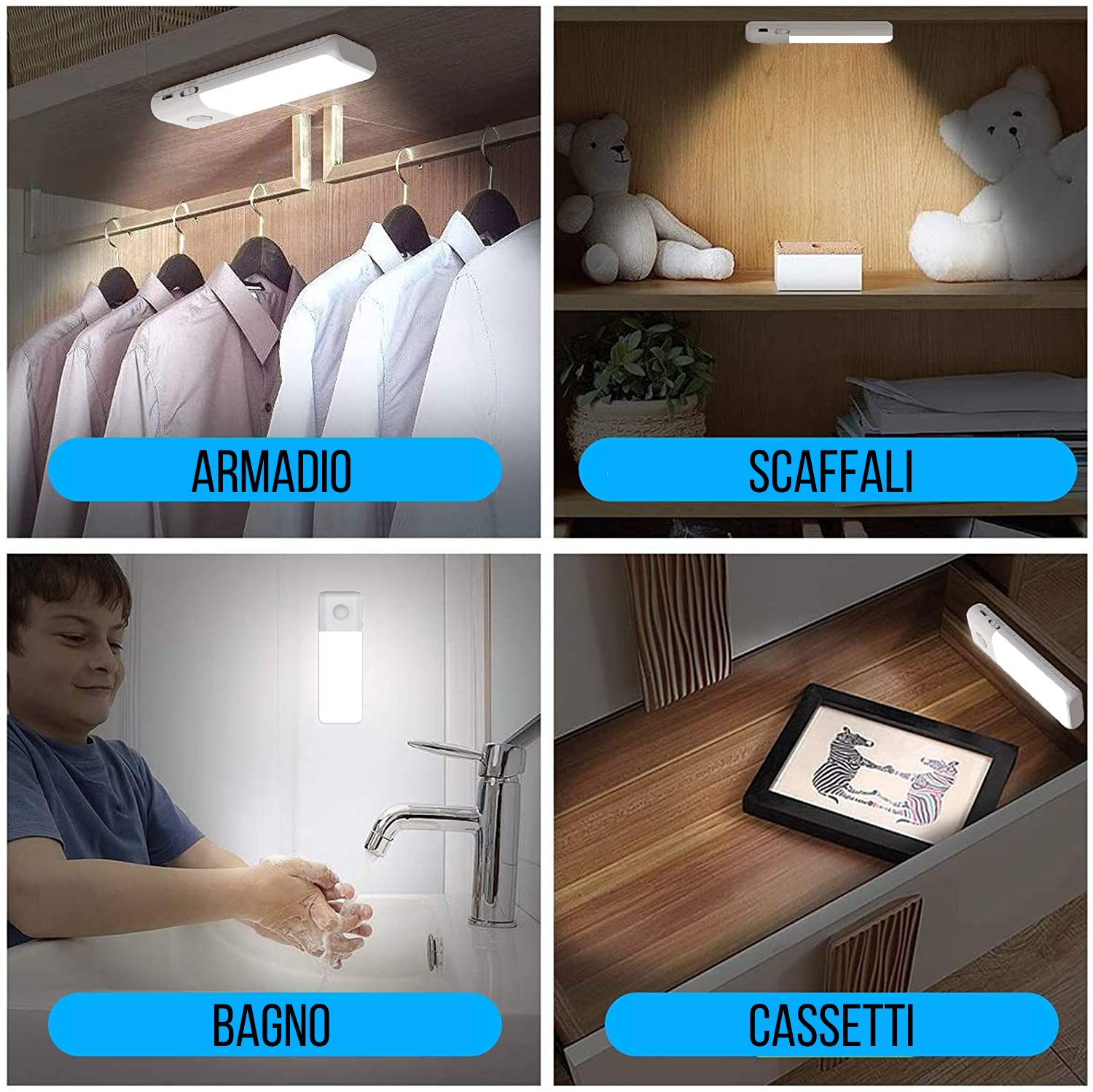 LED con Sensore di Movimento (Per Sgabuzzini, Armadi, Corridoi, Cucina)